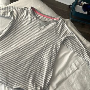Calvin Klein Gray and White Striped Long Sleeve Shirt